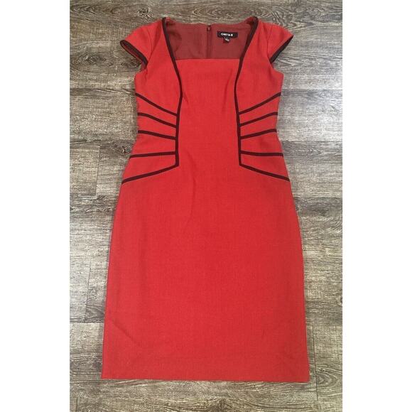 Chetta B Red Black Sheath Dress Lined Occasional Career Versatile Size 2 - Picture 1 of 8